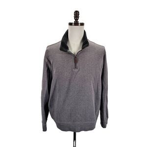 Lands End Mens Large 46-48 Gray 1/4 Zip Pullover Fleece Sweatshirt Herringbone‎